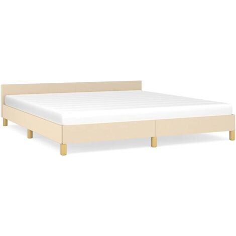 Lit adulte pour 2 personnes avec tête de lit, Structure de lit, Assemblage Facile, Crème 160 x 200 cm Tissu OIB6283E (1/5)
