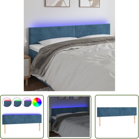 The Living Store Tête de lit à LED Bleu foncé 200x5x78/88 cm Velours - Tête De Lit Led - Tête De Lit Velours - Tête De Lit Moderne - Éclairage Led - Têtière De Lit (1/5)