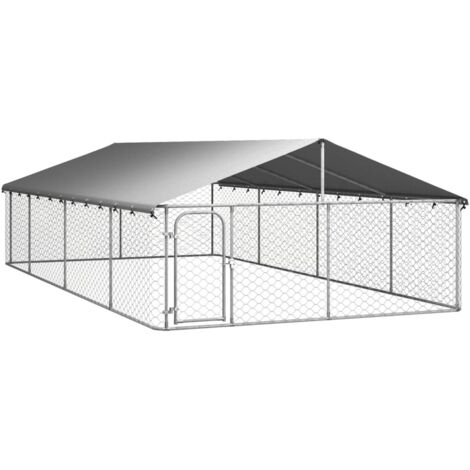 Bonnevie – Chenil d'extérieur avec toit pour chiens 600x300x150 cm – Acier galvanisé et polyéthylène – Système de verrouillage sécurisé – Argent - BV316318