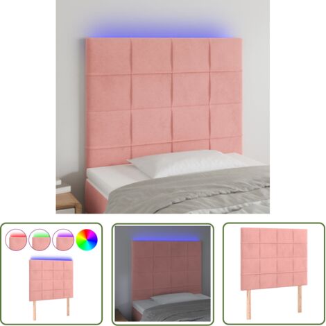 The Living Store Tête de lit à LED Rose 100x5x118/128 cm Velours - Tête De Lit Led - Tête De Lit Velours - Tête De Lit Rose - Éclairage Led - Meuble Chambre (1/5)