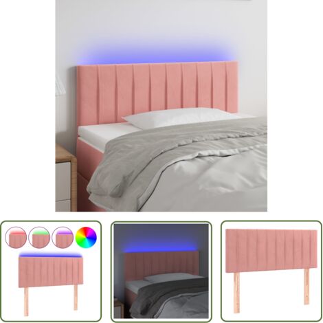 The Living Store Tête de lit à LED Rose 100x5x78/88 cm Velours - Tête De Lit Led - Tête De Lit Velours - Tête De Lit Rose - Éclairage Led - Support Lombaire (1/5)