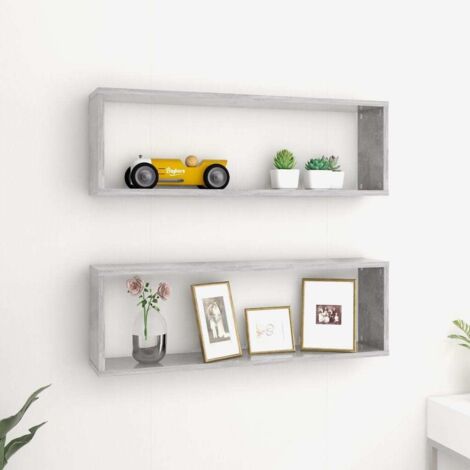 Lot de 2 Étagères cube murales Étagère de Rangement - Meuble de rangement Gris béton 80x15x26,5 cm Aggloméré BV274000 - BonneVie (1/5)