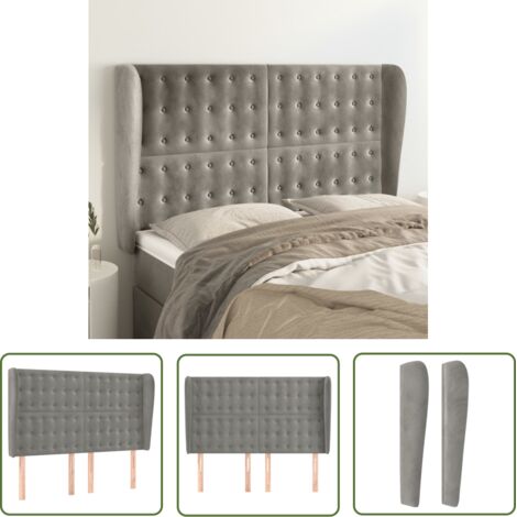 The Living Store Tête de lit avec oreilles Gris clair 147x23x118/128 cm Velours - Tête De Lit - Tête De Lit Velours - Literie - Meuble De Chambre - Décoration Chambre (1/5)