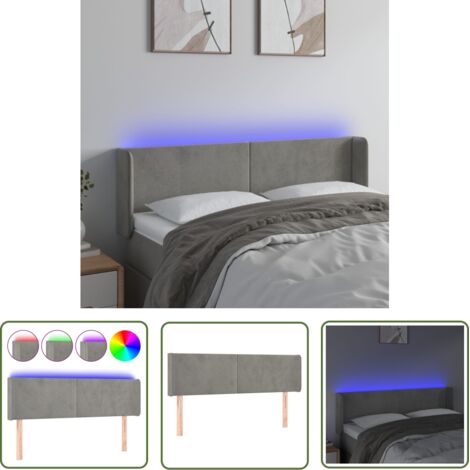 The Living Store Tête de lit à LED Gris clair 147x16x78/88 cm Velours - Tête De Lit Led - Tête De Lit Velours - Tête De Lit Moderne - Éclairage Led - Têtière De Lit (1/5)