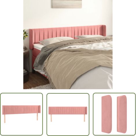 The Living Store Tête de lit avec oreilles Rose 203x16x78/88 cm Velours - Tête De Lit - Tête De Lit Rembourrée - Literie - Chambre À Coucher - Design Moderne (1/5)