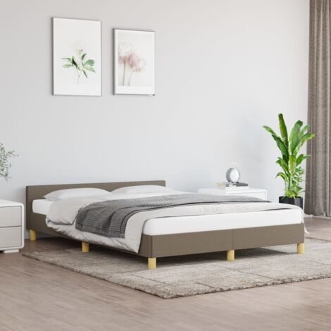 Lit adulte pour 2 personnes avec tête de lit, Structure de lit, Assemblage Facile, Taupe 140x200 cm Tissu OIB9638E (1/5)