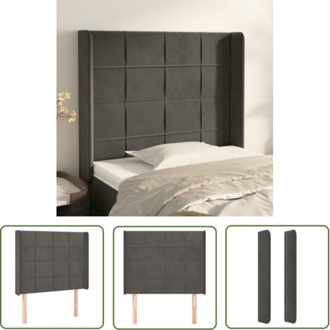 The Living Store Tête de lit avec oreilles Gris foncé 93x16x118/128 cm Velours - Tête De Lit - Tête De Lit Velours - Literie - Meubles Chambre - Meuble Chambre (1/5)