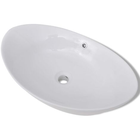 Lavabo vasque à poser Luxueux, ovale Bac à laver, en céramique avec trop plein 59 x 38,5 cm OIB5286E (1/5)