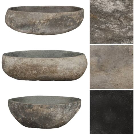 Bonnevie – Lavabo vasque à poser ovale en pierre de rivière 46-52 cm – Surface polie – Trou de drainage 4,5 cm – Élégance pour salle de bain - OIB3306E