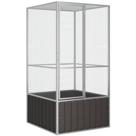 Bonnevie – Volière moderne pour oiseaux – Acier galvanisé anthracite 111x107x211,5 cm – Porte sécurisée avec verrouillage – Design aéré - BV848392