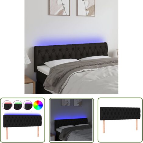The Living Store Tête de lit à LED Noir 160x7x78/88 cm Tissu - Tête De Lit Led - Tête De Lit Moderne - Tête De Lit Noire - Éclairage Led - Têtière De Lit (1/5)