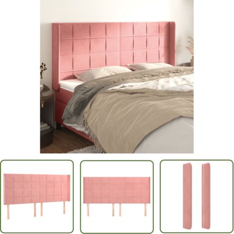 The Living Store Tête de lit avec oreilles Rose 203x16x118/128 cm Velours - Tête De Lit - Tête De Lit Velours - Tête De Lit Rose - Meuble Chambre - Literie (1/5)