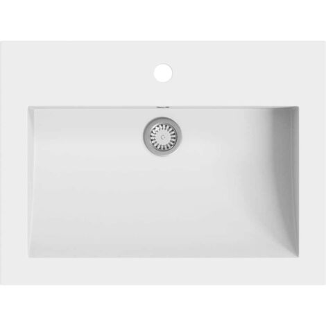 Lavabo vasque à poser Luxueux, Bac à laver, en granit 600 x 450 x 120 mm Blanc OIB5005E (1/5)