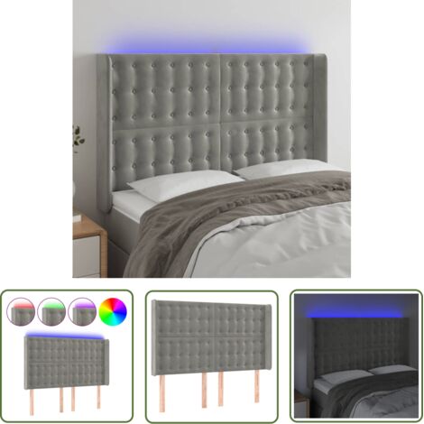 The Living Store Tête de lit à LED Gris clair 147x16x118/128 cm Velours - Tête De Lit Led - Tête De Lit Velours - Tête De Lit Moderne - Éclairage Led - Têtière De Lit (1/5)