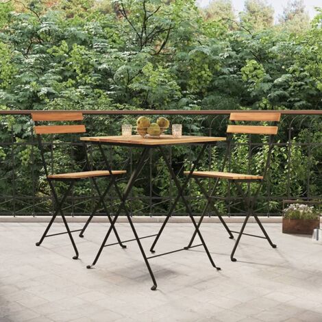 Lot de 2 Chaises de jardin pliantes - Chaises d'extérieur pour terrasse/jardin Bois de teck solide et acier BV969809 - BonneVie (1/5)