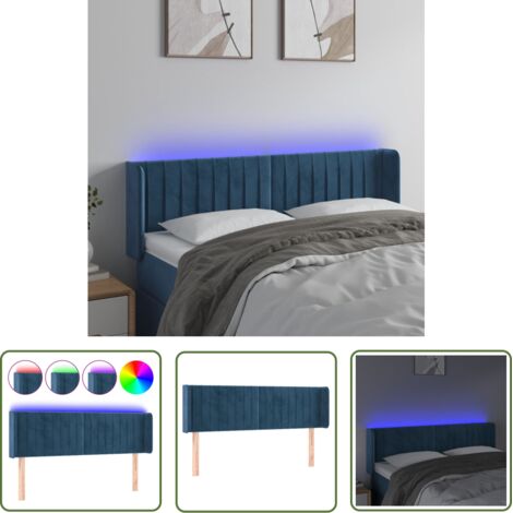 The Living Store Tête de lit à LED Bleu foncé 147x16x78/88 cm Velours - Tête De Lit Led - Tête De Lit Velours - Tête De Lit Moderne - Éclairage Led - Têtière De Lit (1/5)