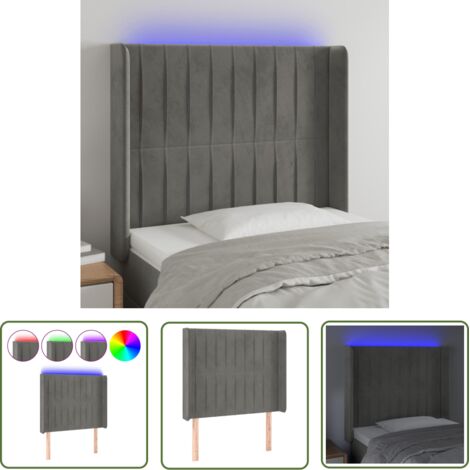 The Living Store Tête de lit à LED Gris clair 83x16x118/128 cm Velours - Tête De Lit Led - Tête De Lit Velours - Tête De Lit Moderne - Tête De Lit Ajustable - Clairage Led (1/5)