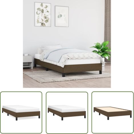The Living Store Cadre de lit sans matelas marron foncé 90x190 cm tissu - Cadre De Lit - Lit Double - Literie - Meuble Chambre - Chambre Adulte (1/5)