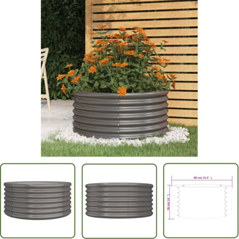 Jardinière, Pot de Fleurs d'extérieur, Acier enduit de poudre 80x80x36 cm Gris OIB7637E (1/4)