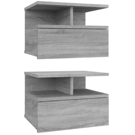 Lot de 2 Tables de Chevet flottantes, Tables de nuit, pour Chambre Salon Couloir, Sonoma gris 40x31x27 cm OIB3050E (1/5)