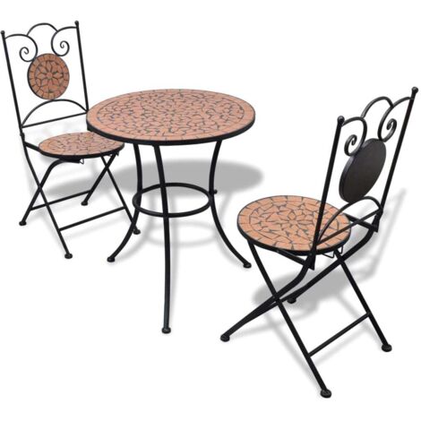 Ensemble Table + 2 chaises de bistro - Table à manger avec Chaises Carreaux céramiques Terre cuite BV222324 - BonneVie (1/5)