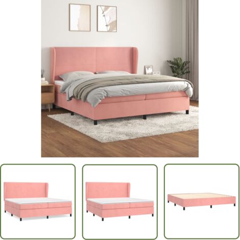 The Living Store Sommier à lattes de lit avec matelas Rose 200x200 cm Velours - Lit Double - Lit Rose - Lit Velours - Tête De Lit Ajustable - Matelas À Ressorts Ensachés (1/5)