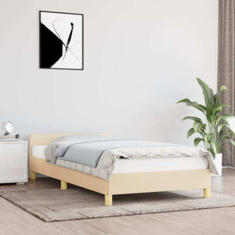 Lit adulte pour 1 personnes avec tête de lit, Structure de lit, Assemblage Facile, Crème 100x200 cm Tissu OIB7149E (1/5)