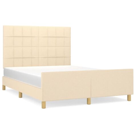 Lit adulte pour 2 personnes avec tête de lit, Structure de lit, Assemblage Facile, Crème 140x200 cm Tissu OIB3228E (1/5)