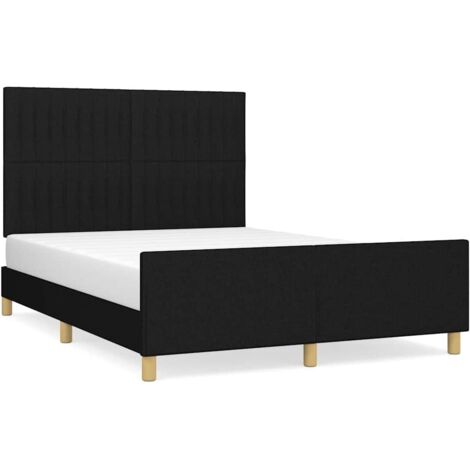 Lit adulte pour 2 personnes avec tête de lit, Structure de lit, Assemblage Facile, Noir 140x200 cm Tissu OIB1279E (1/5)