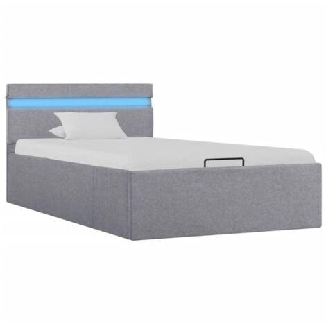 Lit adulte pour 1 personnes, Structure de lit, Assemblage Facile, à stockage avec LED Gris clair Tissu 100x200 cm OIB2620E (1/5)
