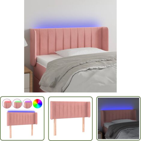 The Living Store Tête de lit à LED Rose 103x16x78/88 cm Velours - Tête De Lit Led - Tête De Lit Velours - Tête De Lit Rose - Éclairage Led - Support Lombaire (1/5)