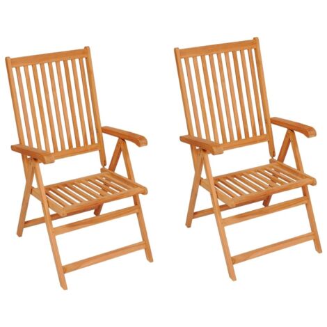 Lot de 2 Chaises de jardin et de camping, Chaises de relaxation, avec coussins crème Bois de teck massif OIB4550E (1/5)