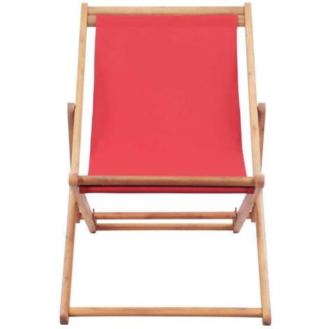 INLIFE Chaise pliable de plage Tissu et cadre en bois Rouge (1/5)