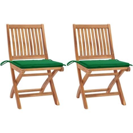 Lot de 2 Chaises de jardin et de camping, Chaises de relaxation, avec coussins vert Bois de teck massif OIB2400E (1/5)