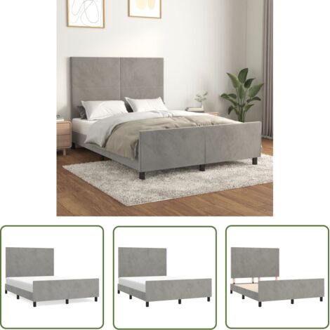 The Living Store Cadre de lit sans matelas gris clair 140x200 cm velours - Lit Plateforme - Lit Double - Cadre De Lit - Lit Avec Têted’appui - Literie (1/5)