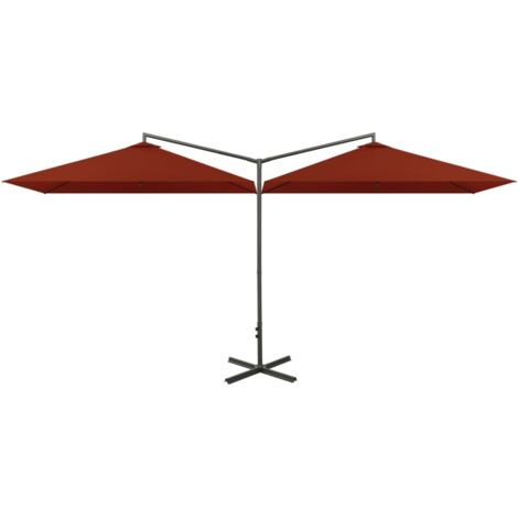Parasol double avec mât, Parasol pour Balcon Jardin Plage Terrasse, en acier Terre cuite 600x300 cm OIB3281E