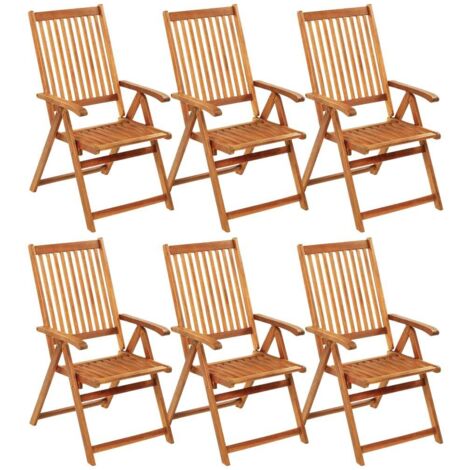 Lot de 6 Chaises de jardin et de camping pliables, Chaises de relaxation, avec coussins Bois d'acacia OIB8177E (1/5)