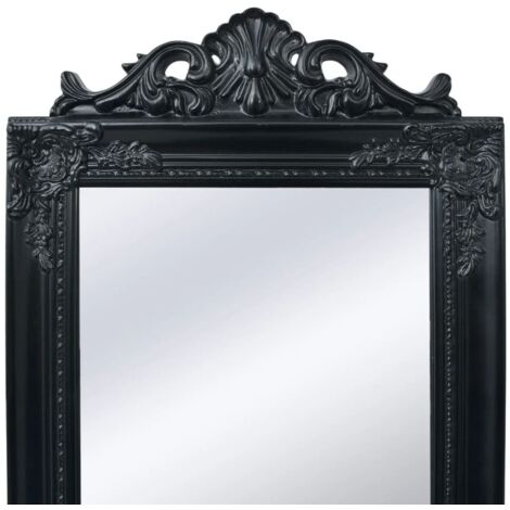 Bonnevie – Miroir sur pied noir 40 x 160 cm – Cadre en bois baroque – Élégance pour chambre ou dressing – Verre de qualité - OIB5456E (1/5)