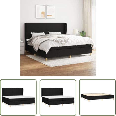 The Living Store Sommier à lattes de lit avec matelas Noir 200x200 cm Tissu - Lit Double - Lit Tapissier - Literie - Matelas À Ressorts Ensachés - Tête De Lit Ajustable (1/5)