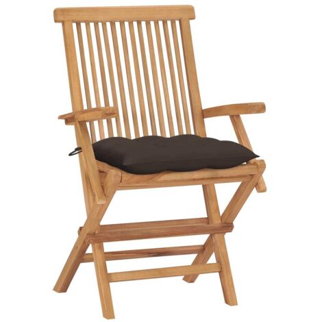 INLIFE Chaises de jardin avec coussins taupe 4 pcs Bois de teck massif (1/5)