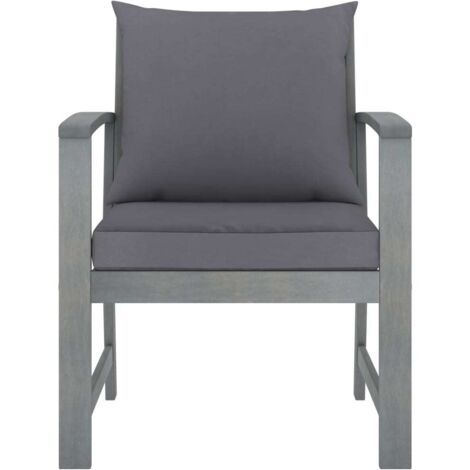 INLIFE Chaises de jardin 2 pcs avec coussins gris foncé Bois d'acacia (1/5)