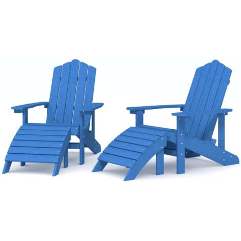 Lot de 2 Chaises de jardin et de camping Adirondack, Chaises de relaxation, avec repose-pieds PEHD Bleu OIB4143E (1/5)