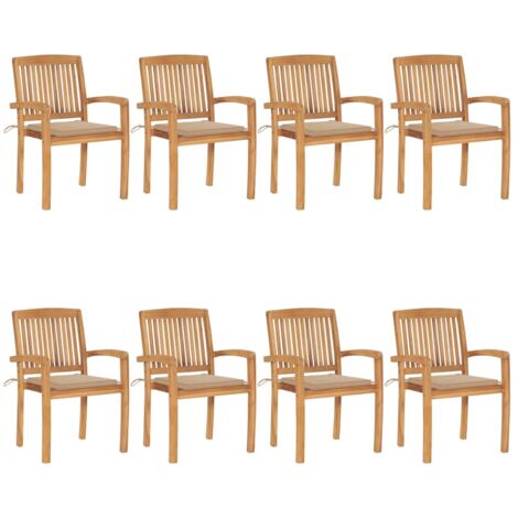 Lot de 8 Chaises de jardin et de camping empilables avec coussins, Chaises de relaxation, Teck solide OIB1019E (1/5)