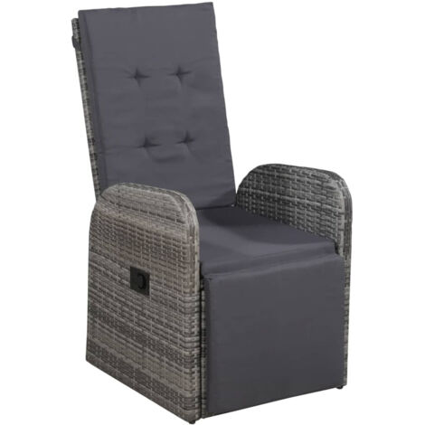 Chaise inclinable de jardin et coussin Résine tressée Gris (1/3)