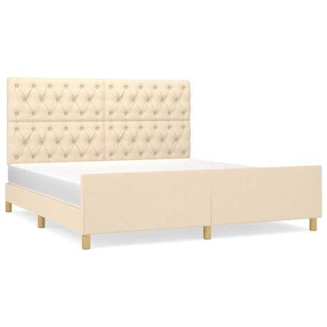 Lit adulte pour 2 personnes avec tête de lit, Structure de lit, Assemblage Facile, Crème 160 x 200 cm Tissu OIB5608E (1/5)
