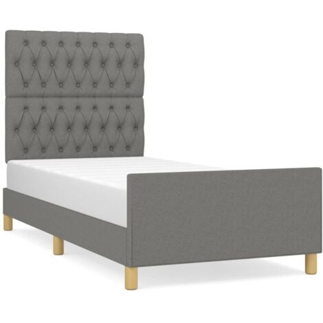 Lit adulte pour 1 personnes avec tête de lit, Structure de lit, Assemblage Facile, Gris foncé 100x200 cm Tissu OIB2890E (1/5)