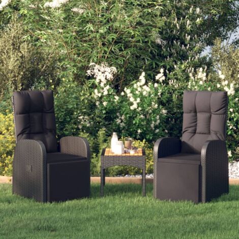 Lot de 2 Chaises de jardin et de camping, Chaises de relaxation, inclinables coussins Noir Résine tressée OIB1472E (1/5)