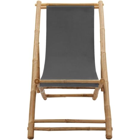 Chaise de jardin et de camping, Chaise de relaxation, Bambou et toile Gris foncé OIB1326E (1/5)