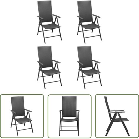 INLIFE Chaises de jardin 4 pcs Résine tressée Noir (1/5)