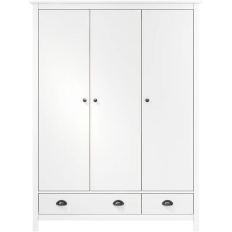 Garde-robe Design moderne, Armoire Etagère de rangement, à 3 portes Hill Range Blanc 127x50x170 cm Pin solide OIB2943E (1/5)